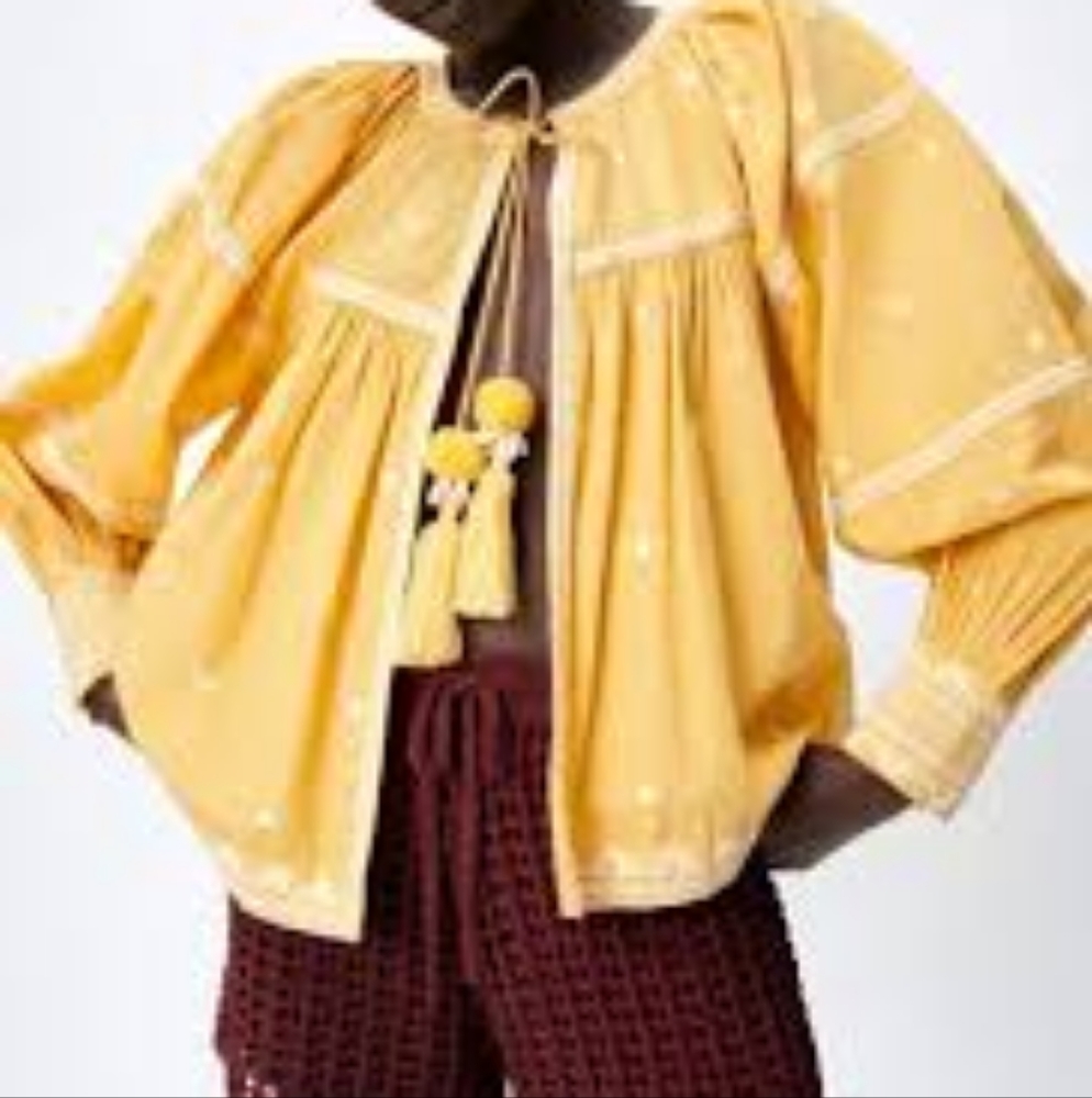Zara Yellow Embroidered Jacket/Shirt with Tassles. Size XS BNWT - Picture 1 of 7